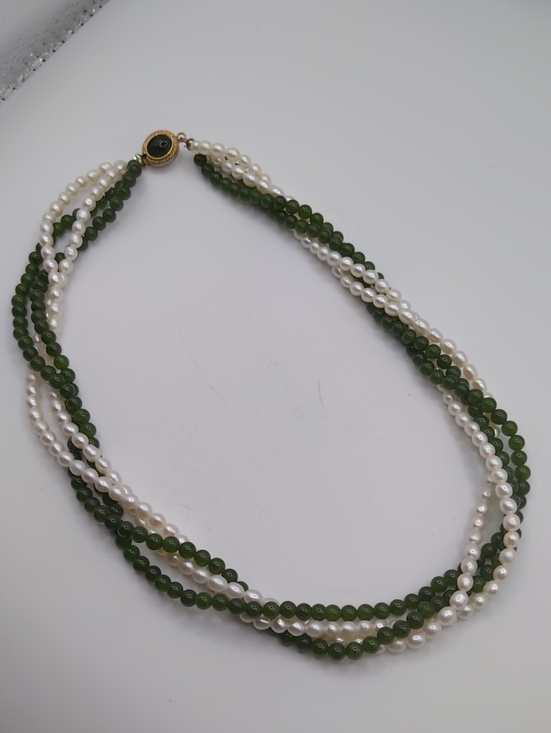 Stone and Pearl Jewelry - Freshwater Pearl And Green Tourmaline Multistrand Necklace